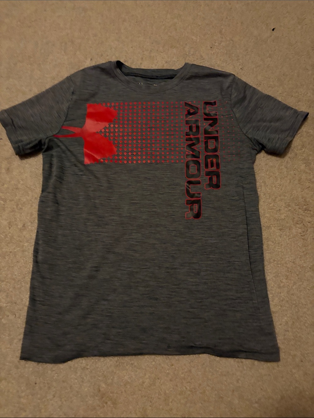 Under Armour Gray Short Sleeve Tee with Red Logo Panel